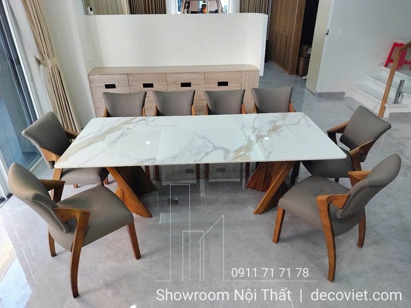 bàn ăn mặt đá 8 ghế tự nhiên cao cấp