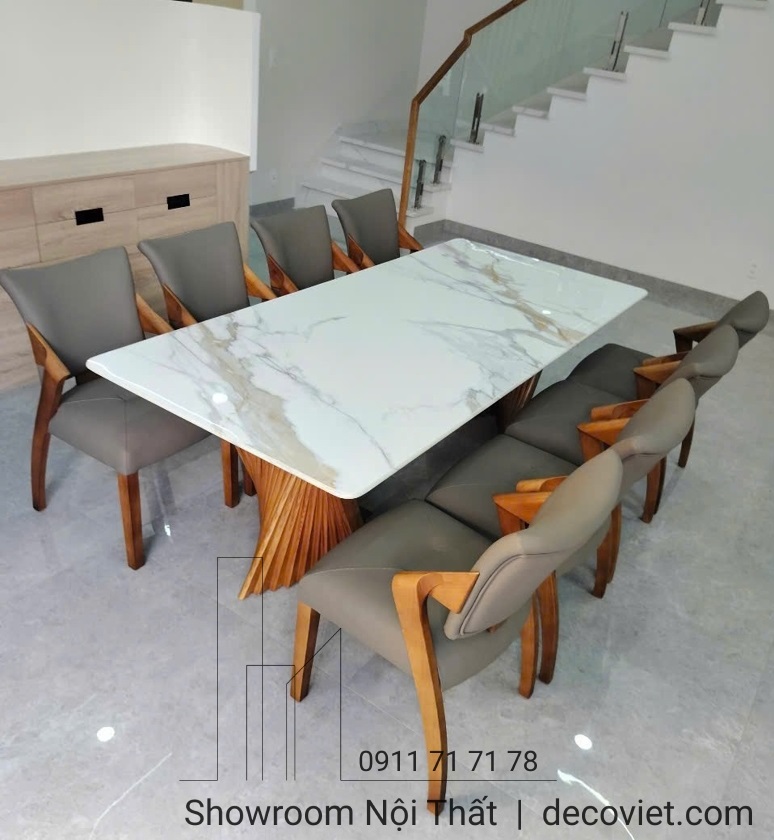 bàn ăn mặt đá 8 ghế nhập khẩu