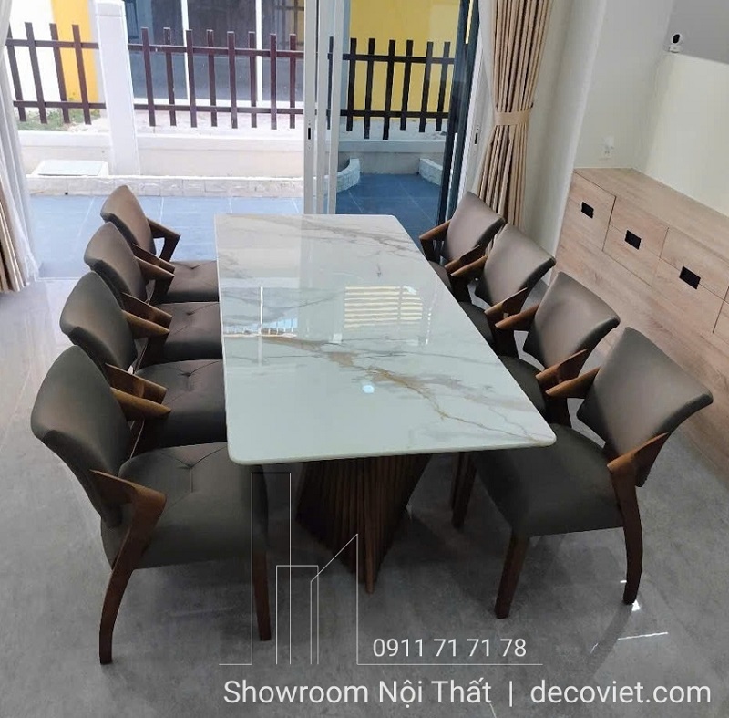 bàn ăn mặt đá cao cấp 8 ghế