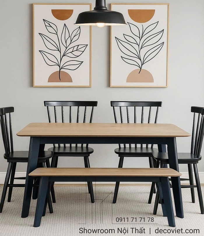 bộ bàn ăn gỗ 4 ghế hiện đại, phù hợp phong cách Scandinavian, Japandi hay tối giản.