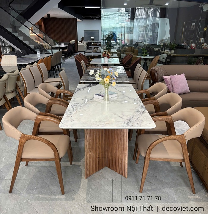 bộ bàn ăn gỗ 6 ghế mặt đá cao cấp cho gia đình