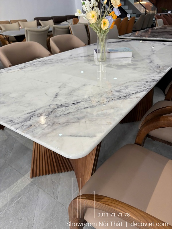 bàn ăn gỗ mặt đá thiết kế tối giản hiện đại