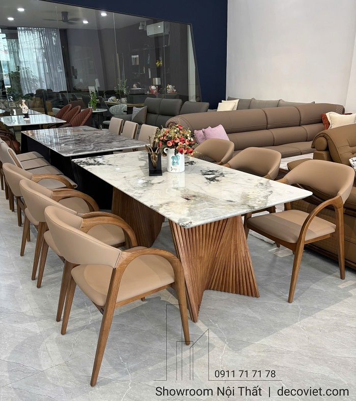 mẫu ghế ăn gỗ sồi tự nhiên kết hợp bàn ăn nhập khẩu mặt đá