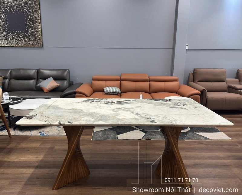 Bộ bàn ăn gỗ chân đá 6 ghế cao cấp 2610S tiện nghi cho nhà phố