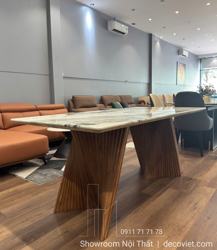 Mẫu bàn ăn 6 ghế chân gỗ hương mặt đá 2610S đẹp sang trọng