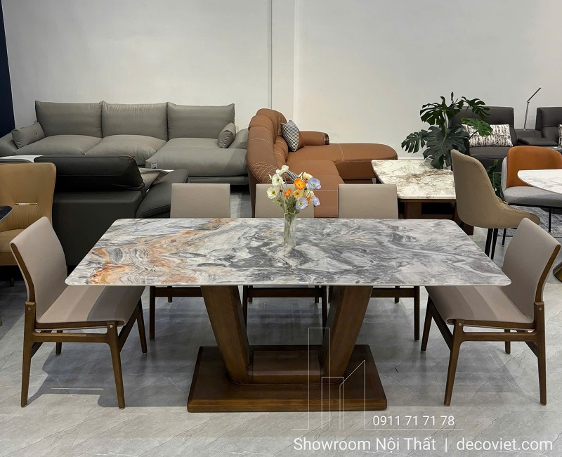 Bộ bàn ăn 8 ghế gỗ sồi cao cấp 2733S sang trọng cho phòng bếp hiện đại