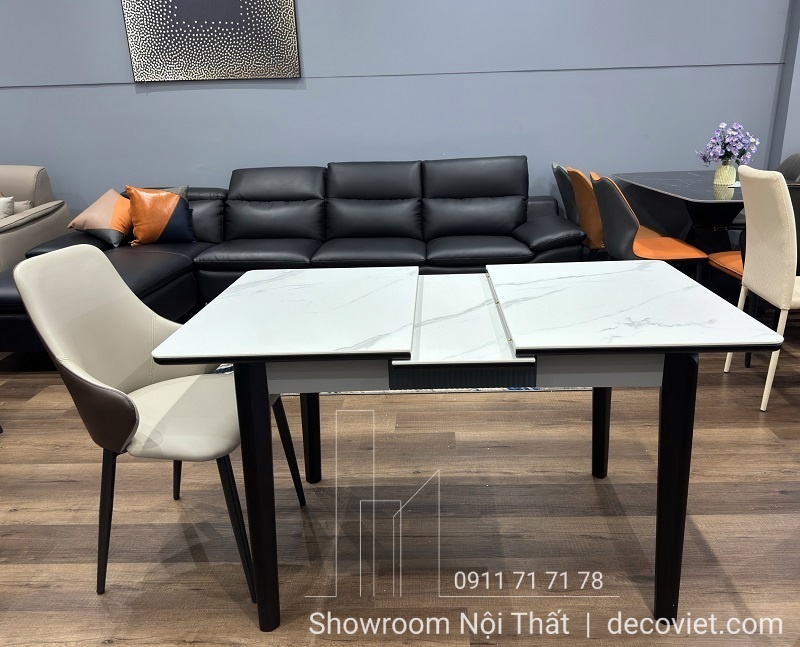 bàn ăn kéo dài mặt đá hiện đại