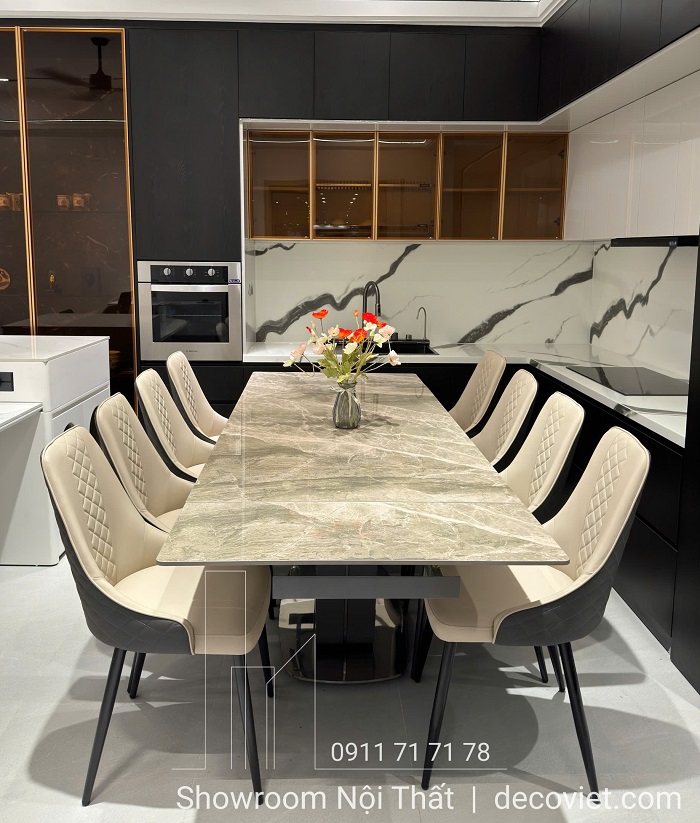bàn ăn mặt đá 8 ghế nhập khẩu