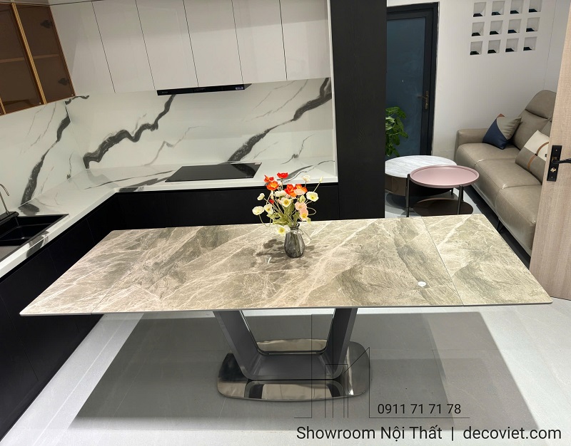 bàn ăn mặt đá kéo dài
