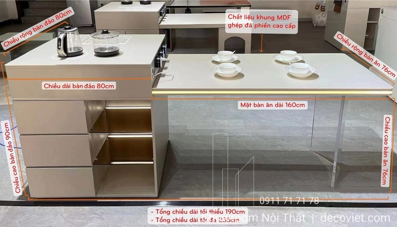 đảo bếp kết hợp bàn ăn hiện đại