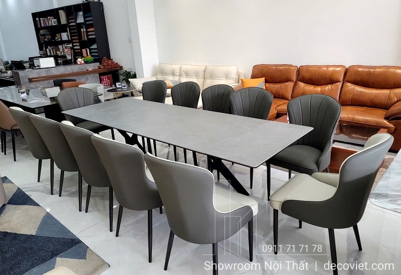 bàn ăn kéo dài mặt đá 12 ghế