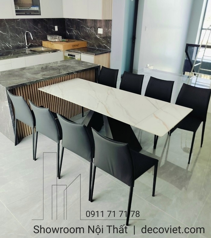 bàn ăn kéo dài mặt đá 2m