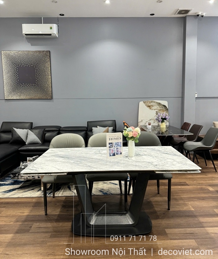 bàn ăn kéo dài mặt đá cẩm thạch