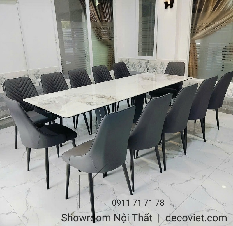 bàn ăn mặt đá kéo dài 12 ghế