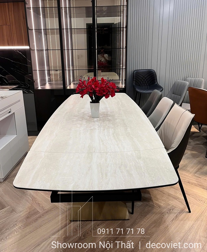 bàn ăn mặt đá kéo dài