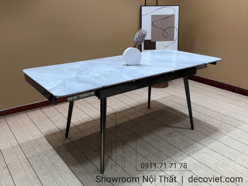 bàn ăn 4 ghế mặt đá kéo dài hiện đại, tiện nghi