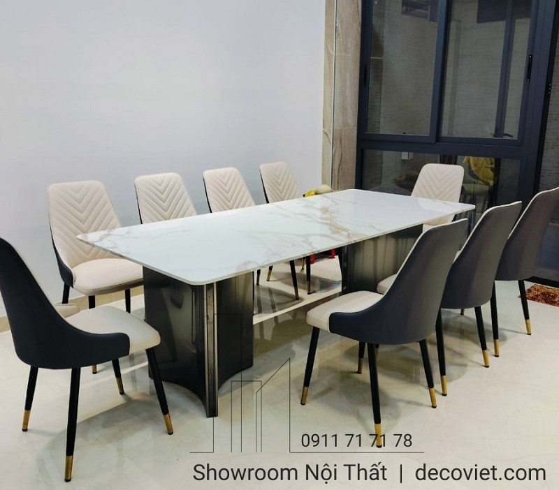 bàn ăn 10 ghế mặt đá cao cấp