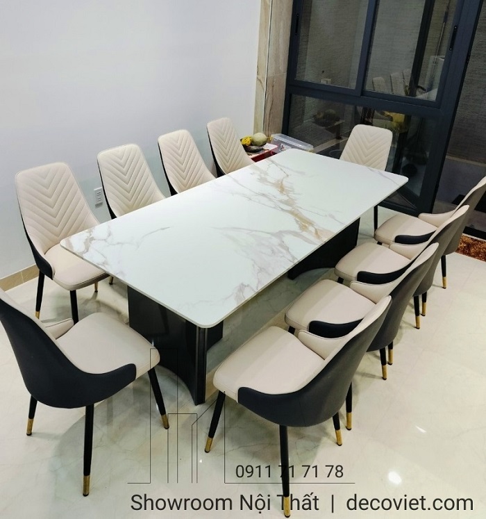 bàn ăn mặt đá chân inox