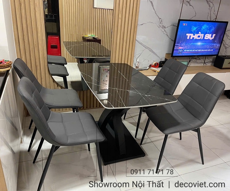 bàn ăn 4 ghế mặt đá 1m4