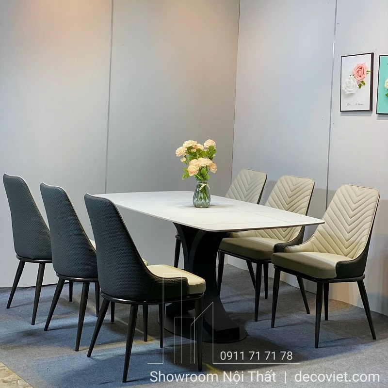 bàn ăn 6 ghế mặt đá hiện đại