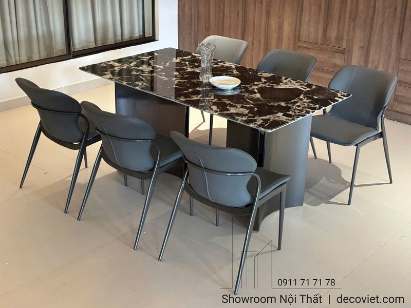 Bộ bàn ghế ăn 6 ghế 2848S mặt đá vân đậm, thiết kế hiện đại