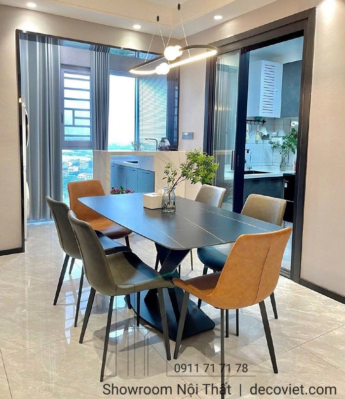 bàn ăn mặt đá 6 ghế hiện đại