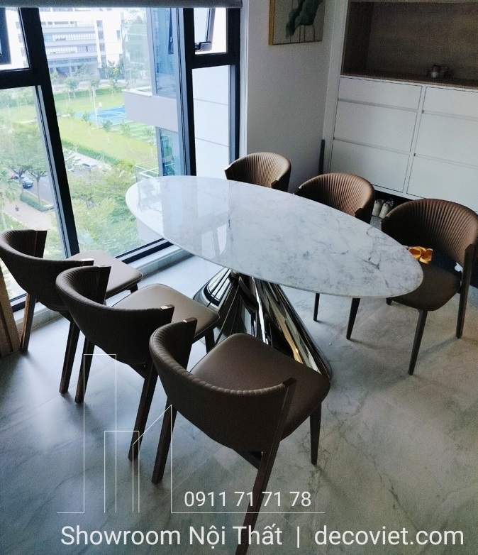 bộ bàn ăn mặt đá 6 ghế