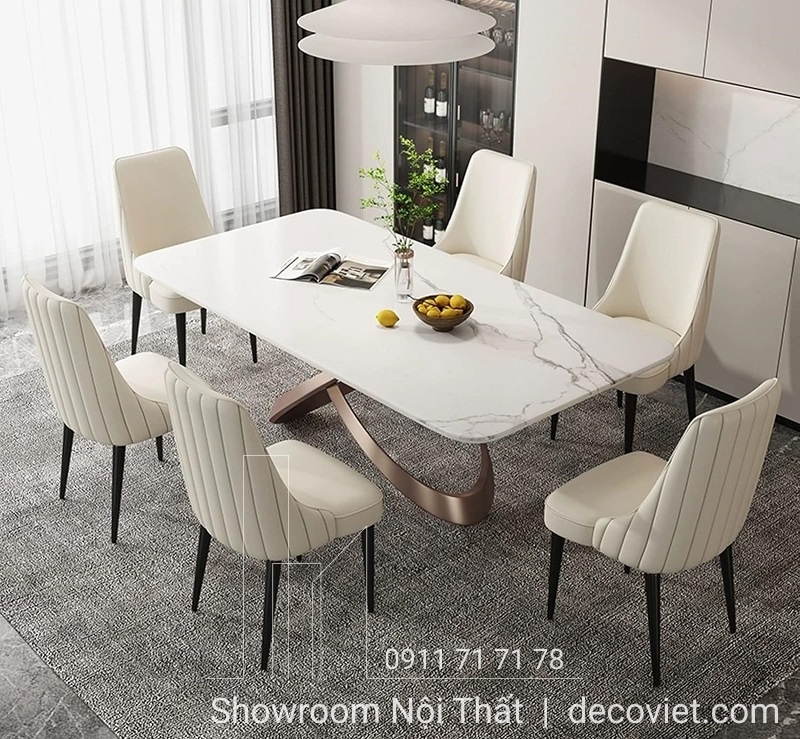 bàn ăn mặt đá 6 ghế hiện đại