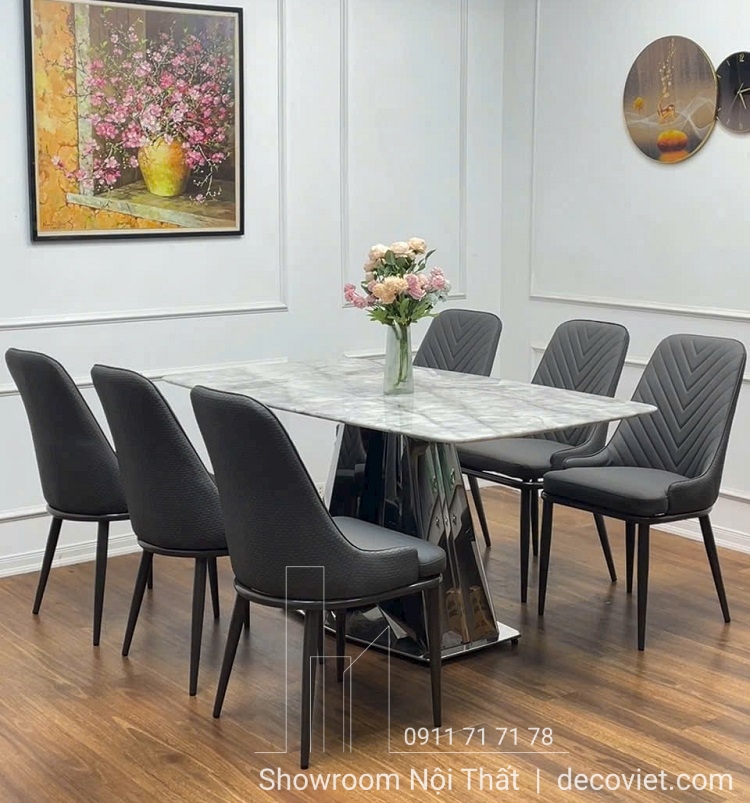 bàn ăn 6 ghế mặt đá hiện đại