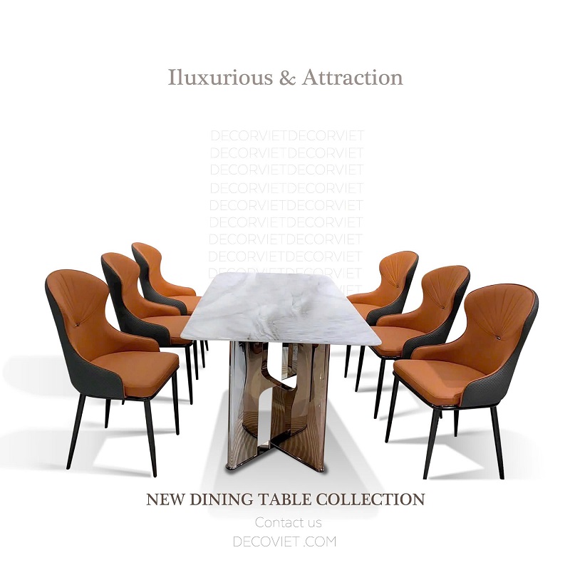 bàn ăn mặt đá 6 ghế hiện đại