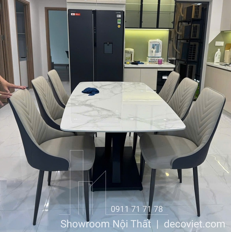 bàn ăn mặt đá 6 ghế hiện đại