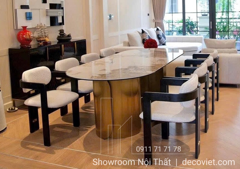 bàn ăn 8 ghế mặt đá nhập khẩu