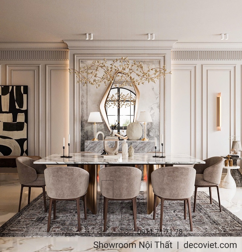 bàn ăn mặt đá 8 ghế cao cấp