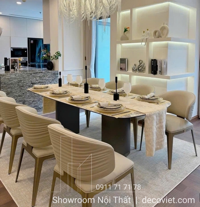 bàn ăn mặt đá 8 ghế cao cấp