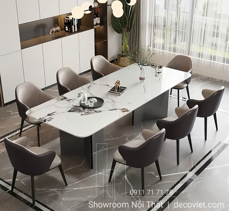 bàn ăn mặt đá 8 ghế cao cấp