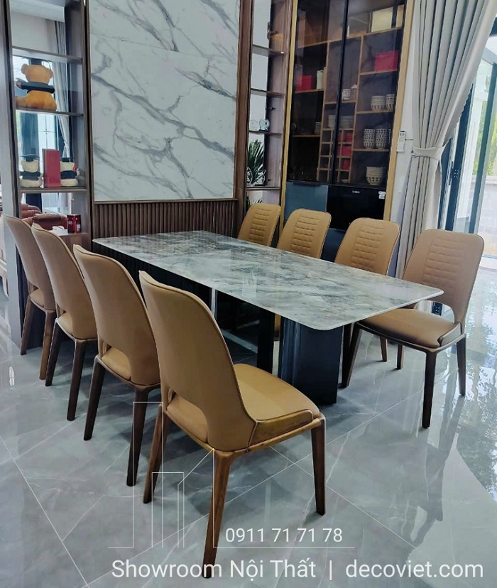 bàn ăn mặt đá 8 ghế hiện đại
