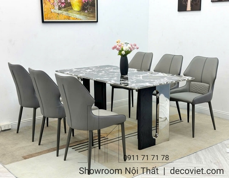 bàn ăn 6 ghế mặt đá nhập khẩu