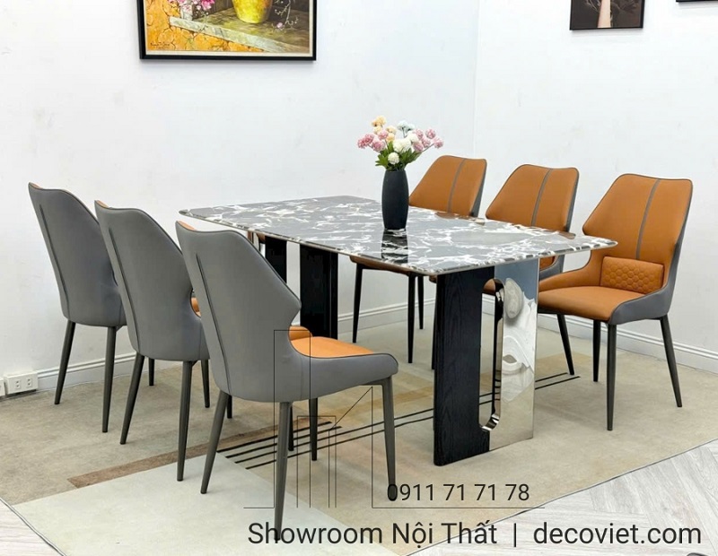 bàn ăn mặt đá cẩm thạch 6 ghế