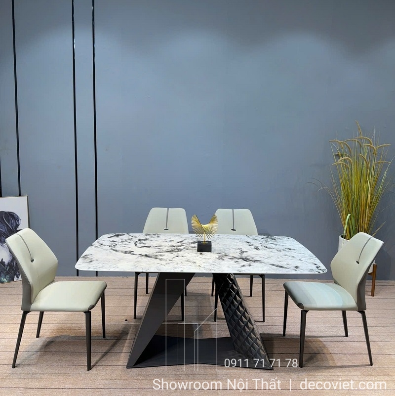 Bàn Ăn Mặt Đá Cao Cấp 4 Ghế Hà Nội 2259S Chân Inox Độc Đáo