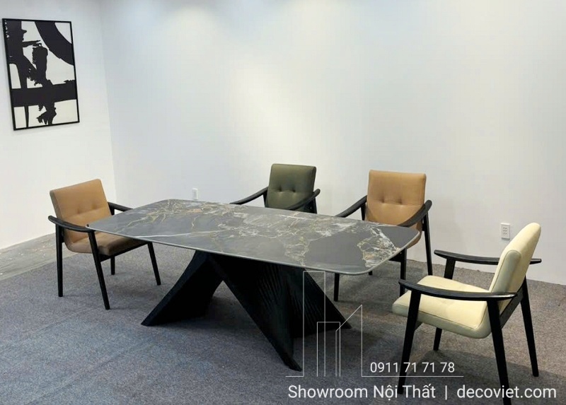 bàn ăn mặt đá chân gỗ 8 ghế