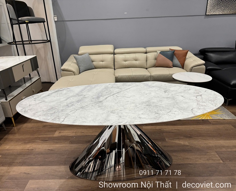 bàn ăn mặt đá chân inox 6 ghế