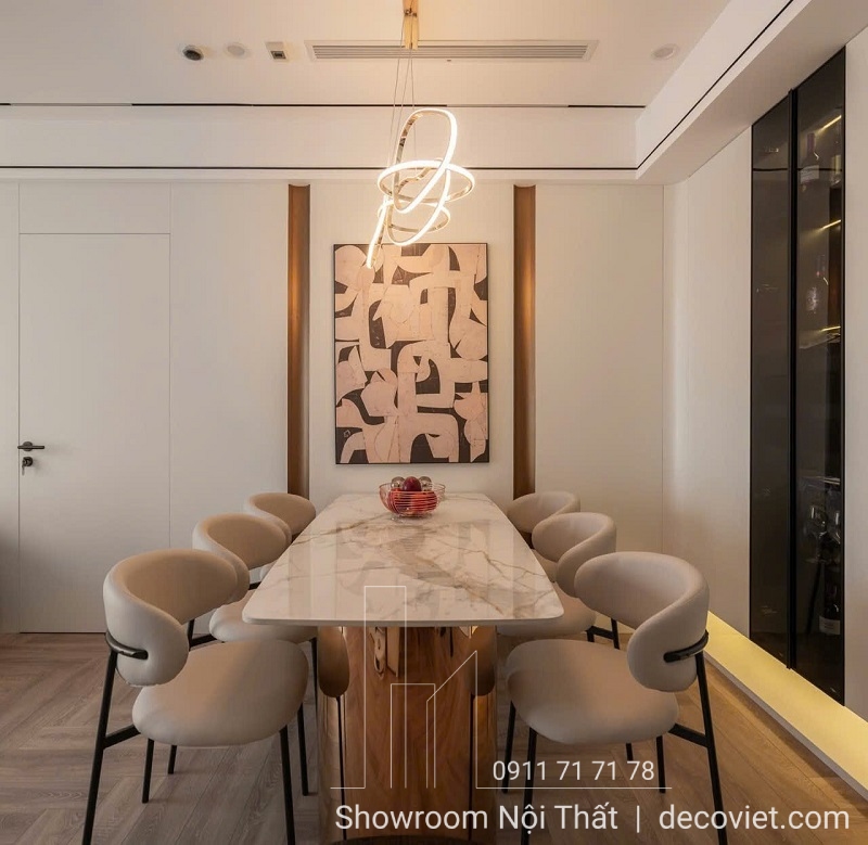 bàn ăn 6 ghế mặt đá chân inox mạ vàng