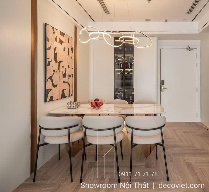 bàn ăn mặt đá 6 ghế hiện đại