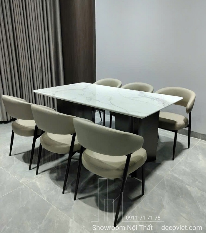 bộ bàn ăn mặt đá cẩm thạch 6 người cao cấp