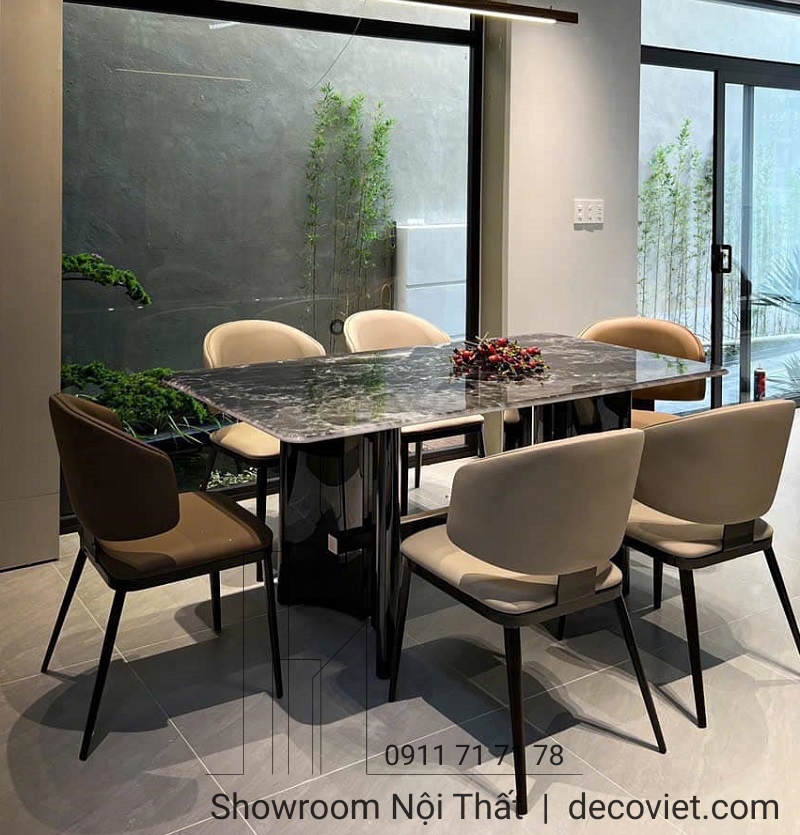 bàn ăn mặt đá 6 ghế hiện đại