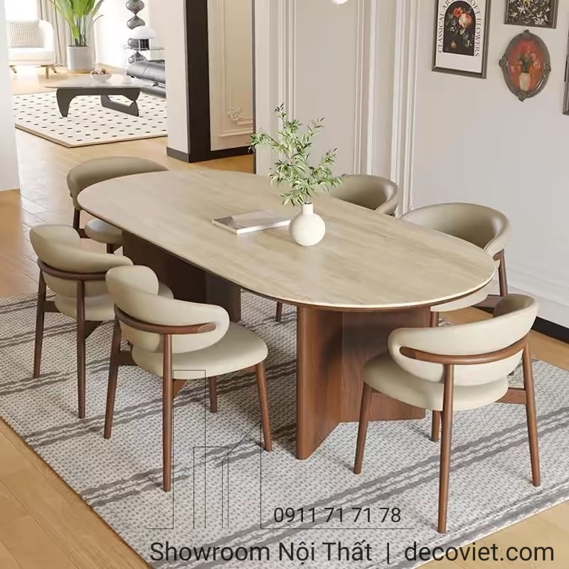 bàn ăn 6 ghế mặt gỗ cao cấp