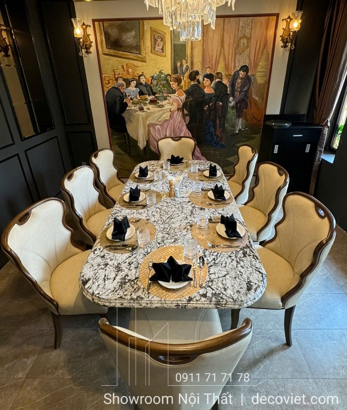 bàn ăn 8 ghế mặt đá đẹp