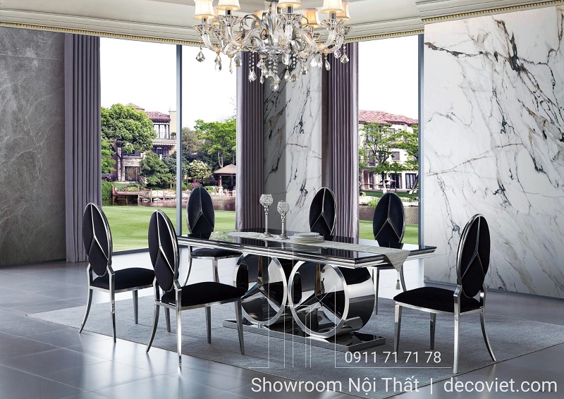 bàn ăn tân cổ điển mặt đá