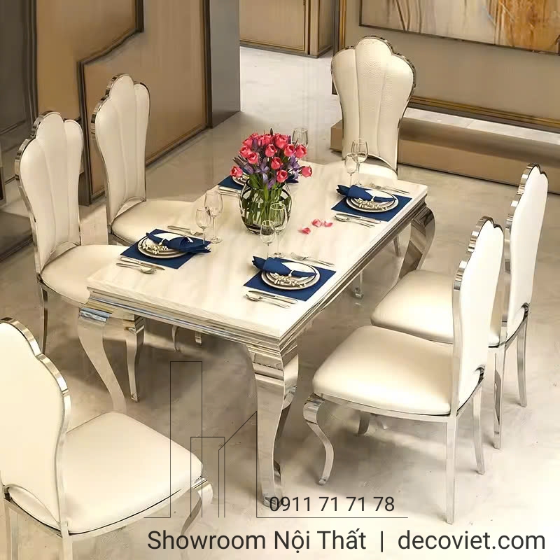 bàn ăn tân cổ điển mặt đá