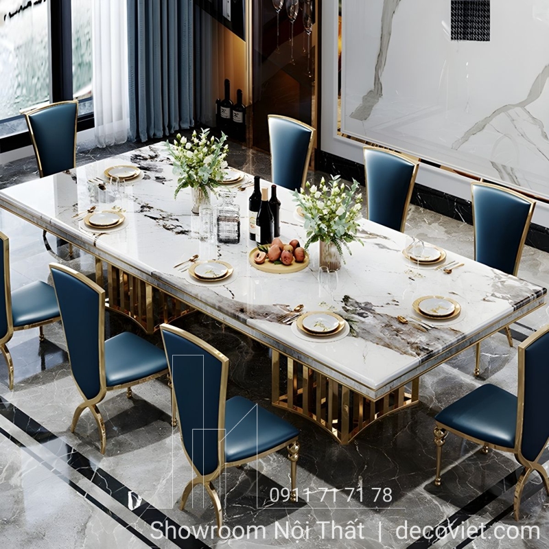 bàn ghế ăn tân cổ điển mặt đá
